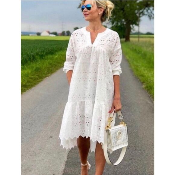 Zara open work embroidered eyelet white dress - Picture 1 of 7